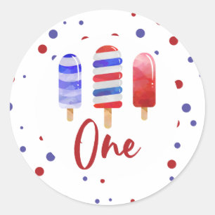 Sticker Rond Ice Pops One Red White Blue 1er Anniversaire