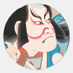 Sticker Rond Ichikawa Danjuro kabuki samurai guerrier tatouage 