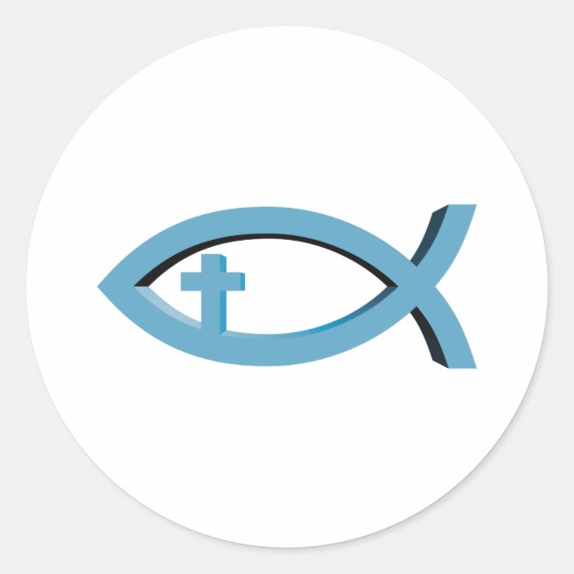 Sticker Rond Ichthus | Symbole de poisson chrétien avec Crucifi (Devant)