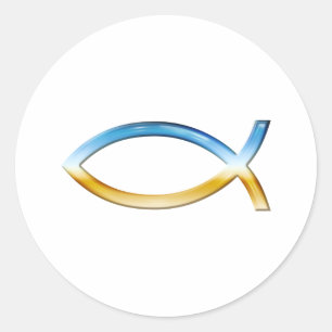 Sticker Rond Ichthus - Symbole de poisson chrétien Ciel & Terre