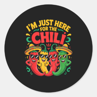 Sticker Rond Ici pour l'équipe de cuisine de chili drôle concou