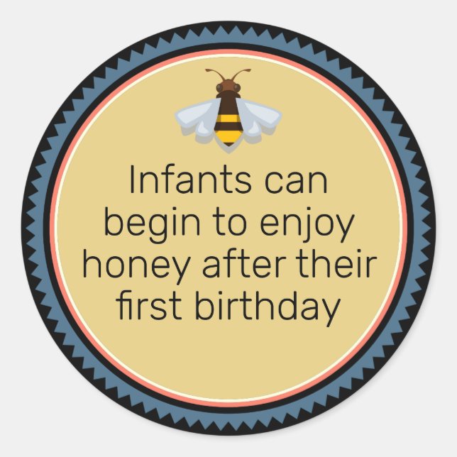 Sticker Rond Icône d'abeille Honey bébé Avertissement noir (Devant)
