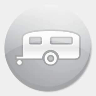 Sticker Rond Icône de Camionnette de Camping Argent Minimaliste