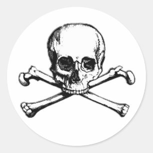 Sticker Rond Icône de crâne et de pirate d'os croisés