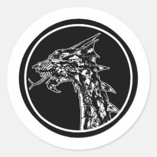 Sticker Rond Icône de logo noir et blanc du dragon gallois