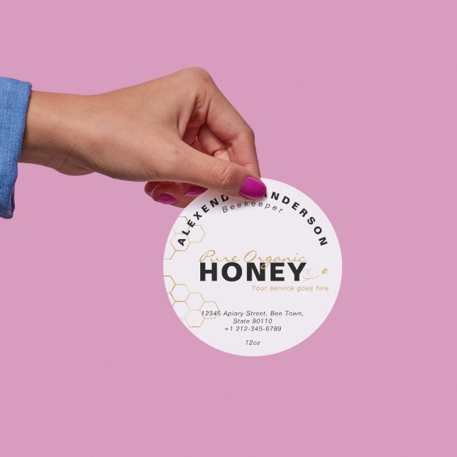 Sticker Rond Icône d'or des abeilles de miel (Modern Honey Bees Gold Honeycomb Classic Round Sticker)