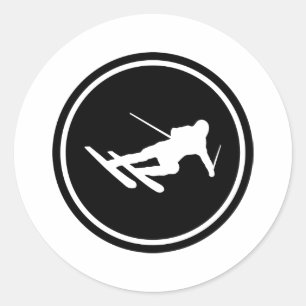 Sticker Rond icône du ski noir en descente