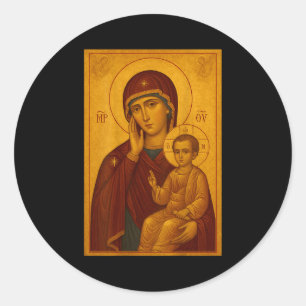 Sticker Rond Icône orthodoxe de la Théotokos et de l'enfant Jés