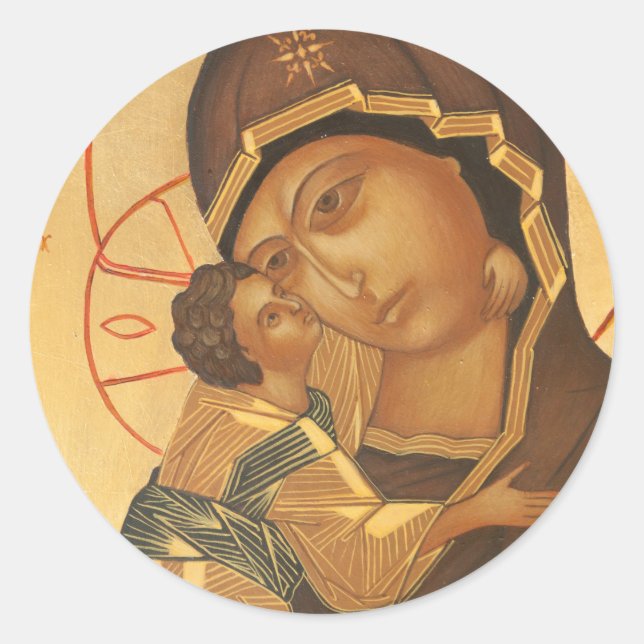 Sticker Rond Icône orthodoxe de Vierge Marie et Bébé Jésus (Devant)