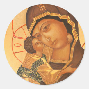 Sticker Rond Icône orthodoxe de Vierge Marie et Bébé Jésus