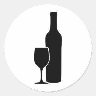 Sticker Rond icône vin bouteille et verre vintner