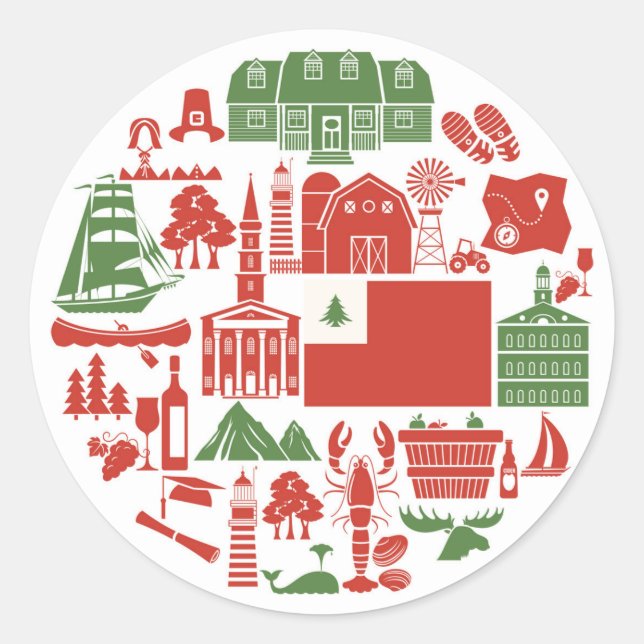 Sticker Rond Icônes de la Nouvelle-Angleterre (Devant)