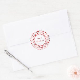 Sticker Rond Icônes de Noël rouge et blanc tendance en art dood