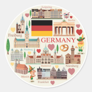 Sticker Rond Icônes de voyage de l'Allemagne