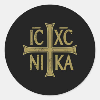 Sticker Rond Icxc Nika Christogram Cross Christian Dis