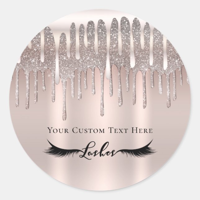 Sticker Rond Icy Rose Gold Diamond Glitter Drip Lashes (Devant)