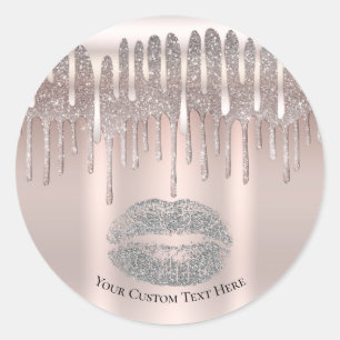 Sticker Rond Icy Rose Silver Lips Kiss Diamond Parties scintill