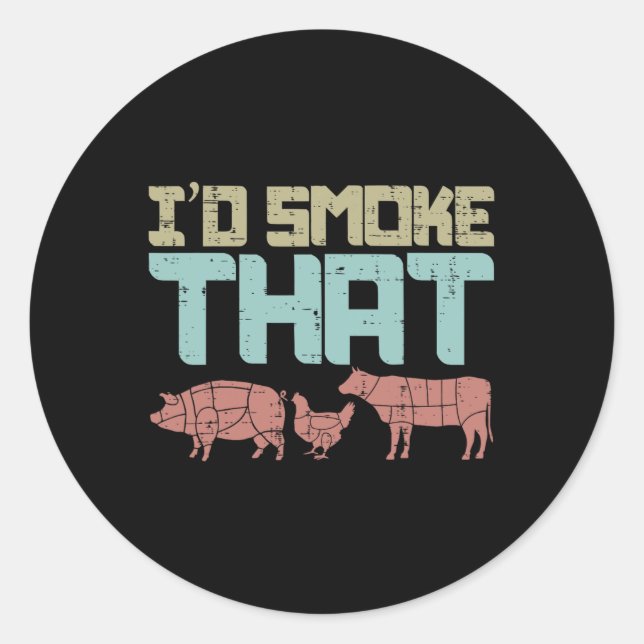 Sticker Rond Id Fumée Porc Boeuf De Poulet Bbq Amusant Barbecue (Devant)