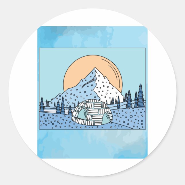 Sticker Rond Igloo paysage de neige et de glace (Devant)