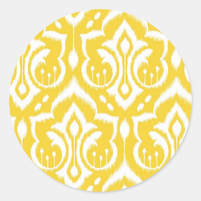 Sticker Rond Ikat Damask - Sunshine Yellow (Devant)