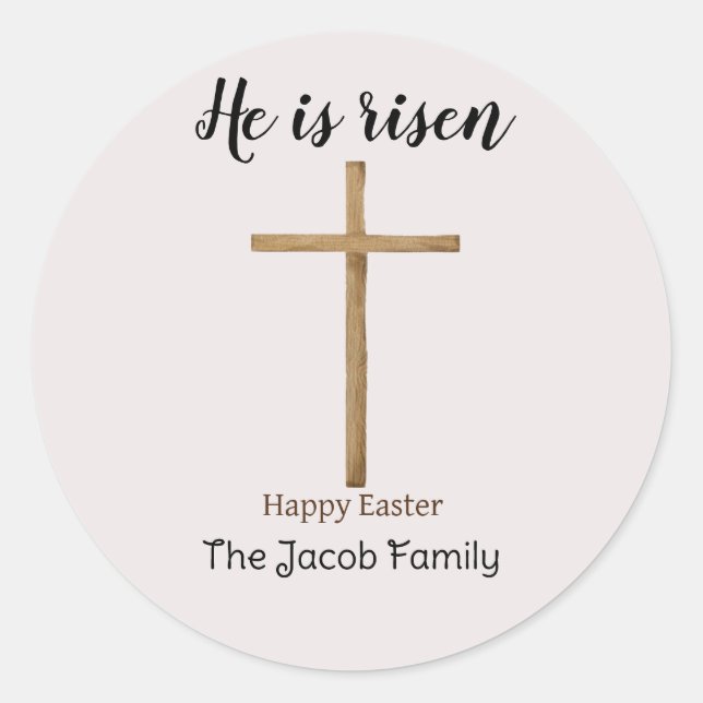 Sticker Rond Il est ressuscité, Bonne Pâques à la famille, Reli (Devant)