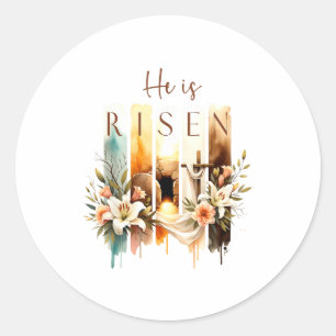 Sticker Rond Il est ressuscité Croix chrétienne Jésus Verset bi