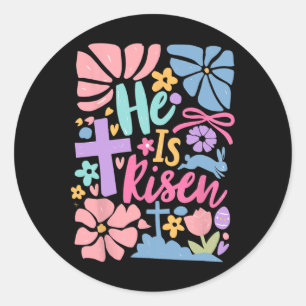 Sticker Rond Il est ressuscité Croix de Pâques Coquette Jésus c