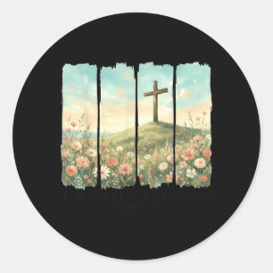 Sticker Rond Il Est Ressuscité Croix de Pâques Matthieu 28_6 Ch