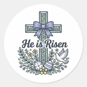 Sticker Rond Il Est Ressuscité Croix De Pâques Vintage Vecteur