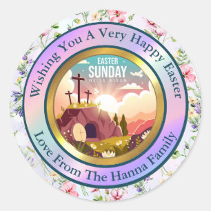 Sticker Rond Il est ressuscité et célébration du dimanche de la