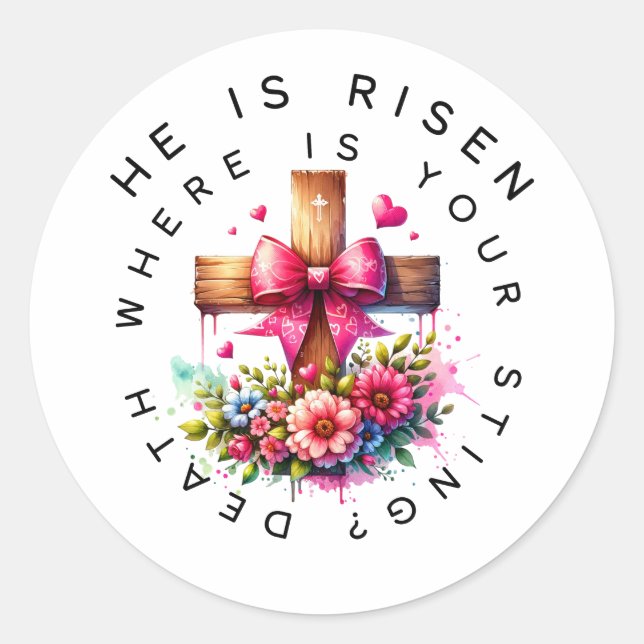 Sticker Rond Il est ressuscité, il est en train de mourir (Devant)