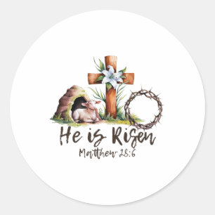 Sticker Rond Il Est Ressuscité Mouton Agneau Croix Jésus Chréti