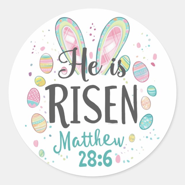 Sticker Rond Il est ressuscité, Pâques chrétiennes Jésus-Christ (Devant)