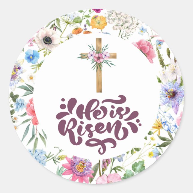 Sticker Rond Il est ressuscité | Pâques florales | Religieux (Devant)