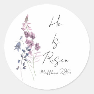 Sticker Rond Il est ressuscité Purple Floral Script Religieux P