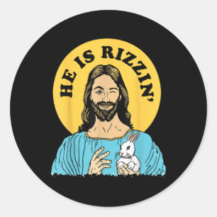 Sticker Rond Il Est Rizzin Funny Jésus chrétien Heureux Pâques 