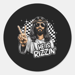 Sticker Rond Il Est Rizzin Jésus Christian Drôle Joyeux Hu Pâqu