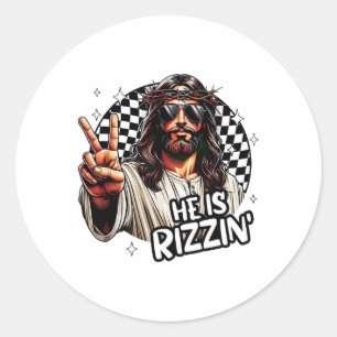 Sticker Rond Il Est Rizzin' Jésus Christian Joyeux Chasse De Pâ
