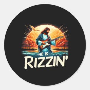 Sticker Rond Il est Rizzin Pâques Jésus chrétien Vintage Jésus 