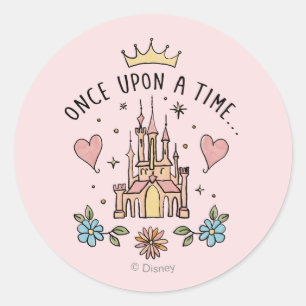 Sticker Rond "Il Était Une Fois" Tiré À La Main Le Château 