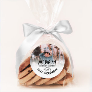 Sticker Rond Il l'a fait Photo Remise des diplômes