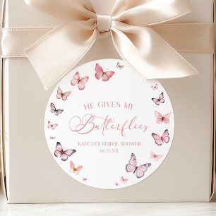 Sticker Rond Il Me Donne Des Papillons Rose Pâle Baby Shower De