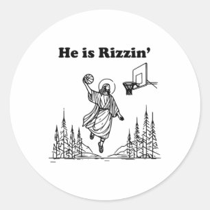 Sticker Rond Il Rizzin Funny Jesus Basketball Pâques Christi