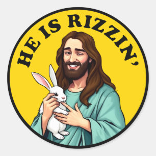 Sticker Rond Il Rizzin Funny Jésus Jour de Pâques Chrétien