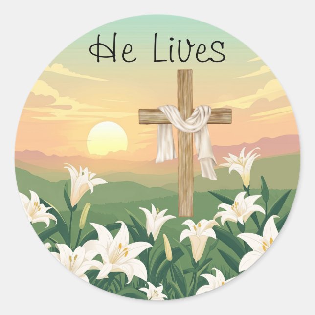Sticker Rond Il Vit Le lever Du Soleil De Pâques (Devant)