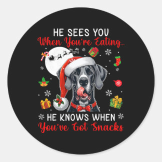 Sticker Rond Il voit quand vous mangez des collations Noël Gran