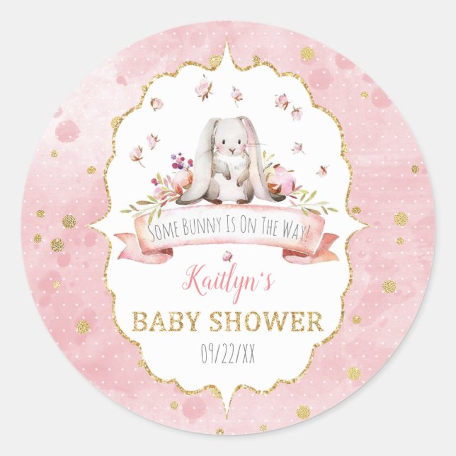 Sticker Rond Il Y A Du Lapin Sur Le Chemin ! Baby shower de Pâq (Devant)