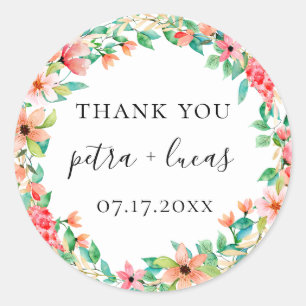 Sticker Rond Île Botanique Couronne Florale Mariage Faveur
