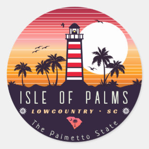 Sticker Rond Ile des Palms phare SC Retro Sunset Souvenirs