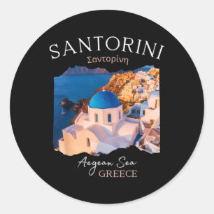 Sticker Rond Île grecque Santorin Grèce Oia Village Blue Chu